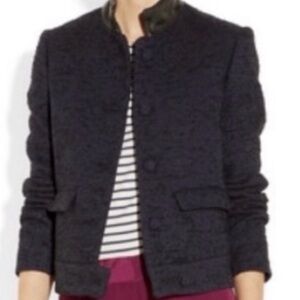 Maje - Boucle Jacket w Leather Insulated Navy - Designer Size 2 - NET-A-PORTER